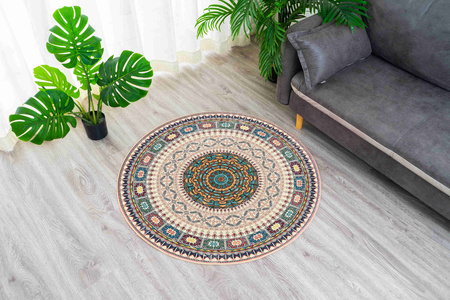 Dywan okrągły NOVO Strado nowoczesny beżowy deliktany wzór do salonu Orientalny 100x100 cm