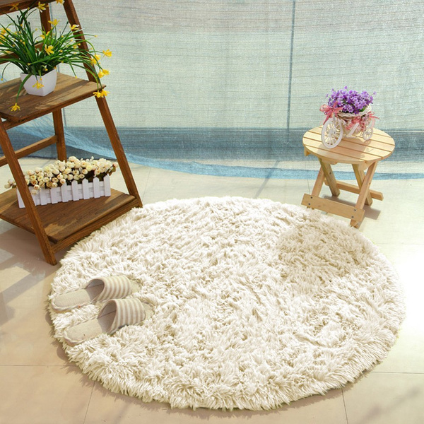 Dywan okrągły Shaggy 120x120 cm, beżowy CreamBeige - pluszowy do salonu