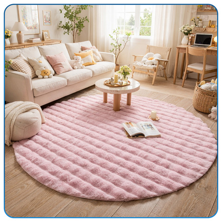 Dywan okrągły Rabbit Bubble 120 cm - miękki puszysty dywan do salonu i sypialni - różowy