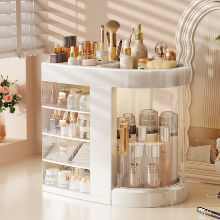 Organizer Maya clear szkatułka na kosmetyki i biżuterię 4 szufladki obrotowa pokrywa elegancki design