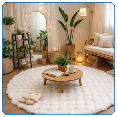 Dywan okrągły Rabbit Bubble 120 cm - miękki puszysty dywan do salonu i sypialni - biały