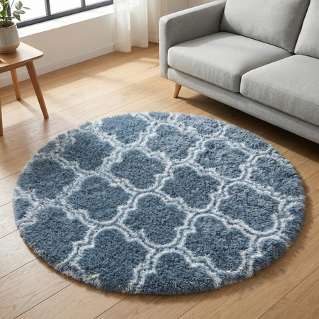 Dywan okrągły do salonu shaggy DECOR antypoślizgowy miękki puszysty 140x140, srebrny