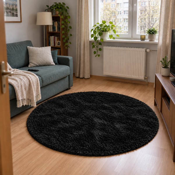 Shaggy Strado Round Carpet 180x180 BlackSky (Black)