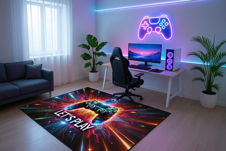 Dywan gamingowy 3D Strado LET'S PLAY 140x200 cm nowoczesnym motywem do pokoju gracza