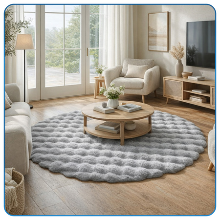 Dywan okrągły Rabbit Bubble 120 cm - miękki puszysty dywan do salonu i sypialni - srebrny