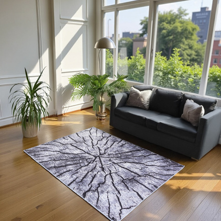Dywan NOVO Strado nowoczesny pień drzewa do salonu delikatny szary wzór velvet Szary Pień 160x200 cm