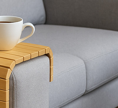 Podłokietnik na sofę kanapę podkładka nakładka elastyczna taca bambusowa (Jasny brąz)