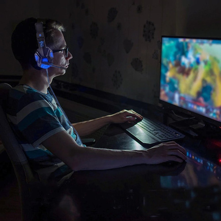 Słuchawki gamingowe LED Speed Spider OS-830MV czarno-niebieskie z mikrofonem do PC i konsoli