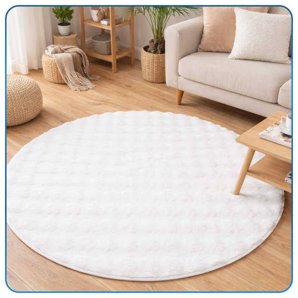 Dywan okrągły Rabbit Bubble 120 cm, biały - pluszowy, miękki do salonu i sypialni