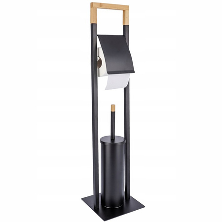 Metalowy stojak na papier toaletowy 2w1 Szczotka toaletowa wolnostojąca, czarny