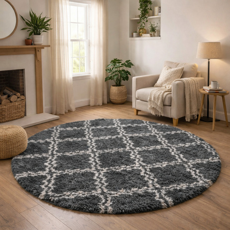 Dywan okrągły do salonu shaggy DECOR antypoślizgowy miękki puszysty 120x120, szary