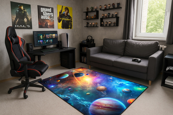 Dywan gamingowy 3D Galaktyka 140x200 cm - nowoczesny wzór 3D do pokoju gracza