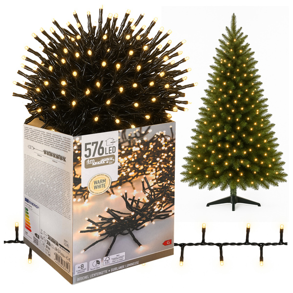 Lampki choinkowe 576 LED białe ciepłe wewnętrzne zewnętrzne 7m Timer IP44, biały