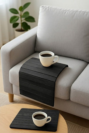 PODŁOKIETNIK na sofę kanapę podkładka nakładka elastyczna taca bambusowa, czarny