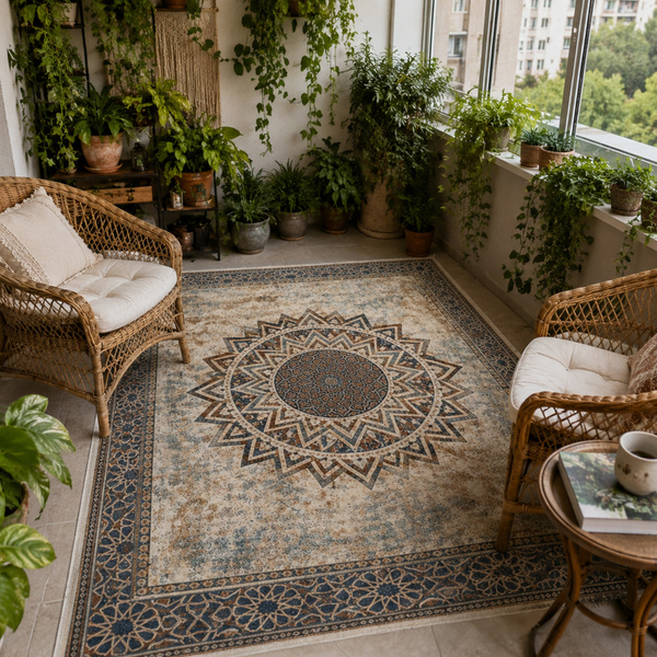 Duży dywan Mandala do salonu 200x300 orientalny NOVO antypoślizgowy miękki