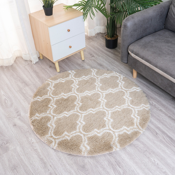 Dywan okrągły Shaggy Decor 120x120 cm, khaki - pluszowy, miękki do salonu i sypialni