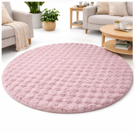 Dywan okrągły Rabbit Bubble 120 cm - miękki puszysty dywan do salonu i sypialni - różowy