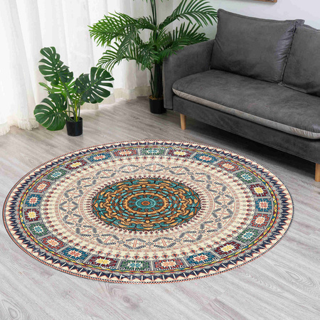 Dywan okrągły NOVO Strado nowoczesny beżowy deliktany wzór do salonu Orientalny 120x120 cm