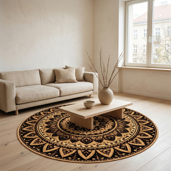 Dywan okrągły Mandala do salonu 120x120 orientalny NOVO antypoślizgowy