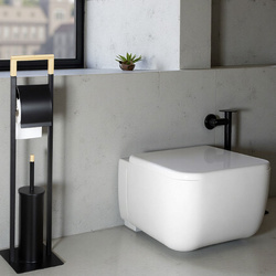 Metal toilet paper stand 2-in-1 free standing toilet brush