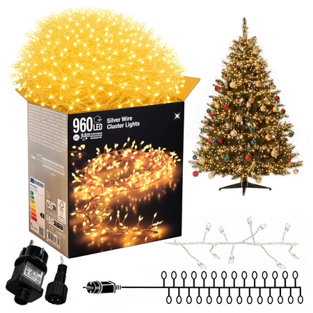 Lampki choinkowe 960 LED białe ciepłe ryż wewnętrzne zewnętrzne 12,6m IP44