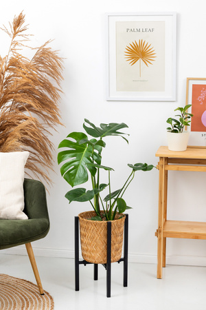 Kwietnik stojący REGULOWANY metalowy stojak na kwiaty rośliny stelaż PILLAR, czarny