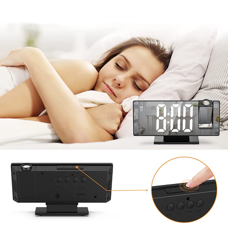 ELEKTRONICZNY ZEGAR LED cyfrowy z projektorem budzik termometr lustro 4w1