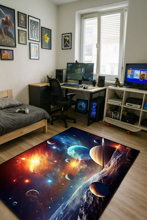 Dywan gamingowy 3D Kosmos 120x170 cm - nowoczesny wzór 3D do pokoju gracza