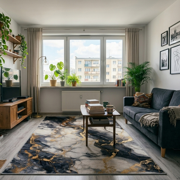Dywan do salonu 200x300 NOVO Czarny Marmur  NOVO antypoślizgowy miękki