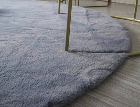 Dywan Okrągły Rabbit futro królika antypoślizgowy miękki loft 80x80, srebrny