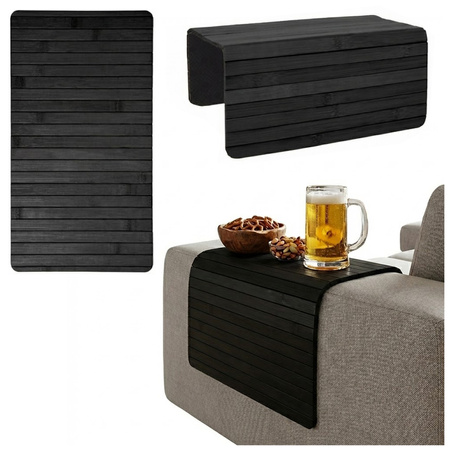 Podłokietnik na sofę kanapę podkładka nakładka elastyczna taca bambusowa (Czarny)