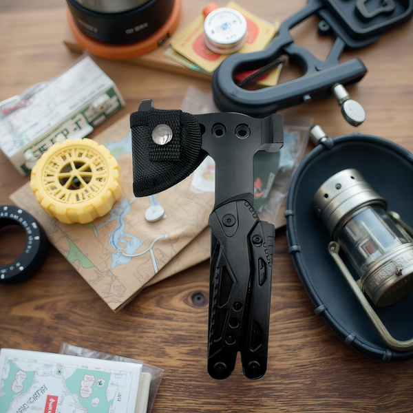 Wielofunkcyjny Multitool Narzędzie siekiera szczypce Survivalowy scyzoryk, czarny