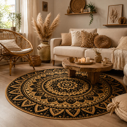 Dywan okrągły Mandala do salonu 160x160 orientalny NOVO antypoślizgowy