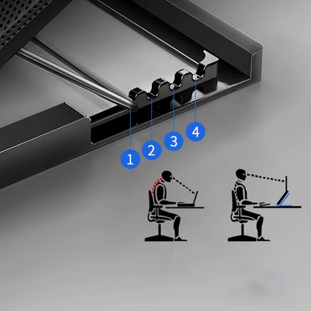 Strado Podstawka chłodząca pod laptop 12‑17″ aluminiowa | Regulowana, antypoślizgowa, cicha