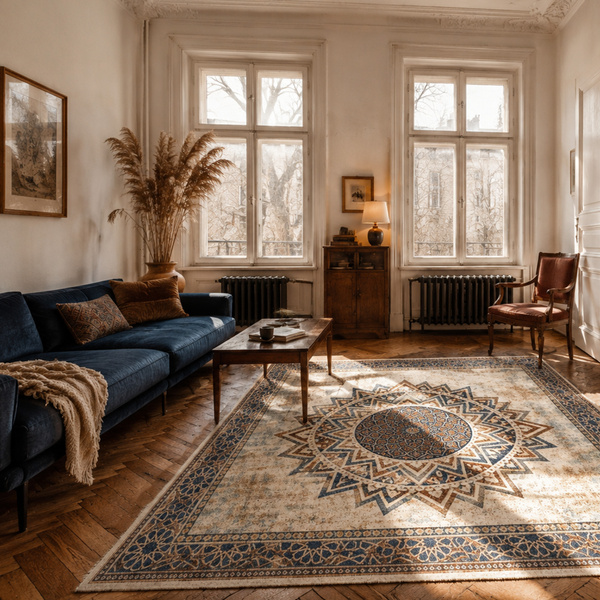 Duży dywan Mandala do salonu 200x300 orientalny NOVO antypoślizgowy miękki