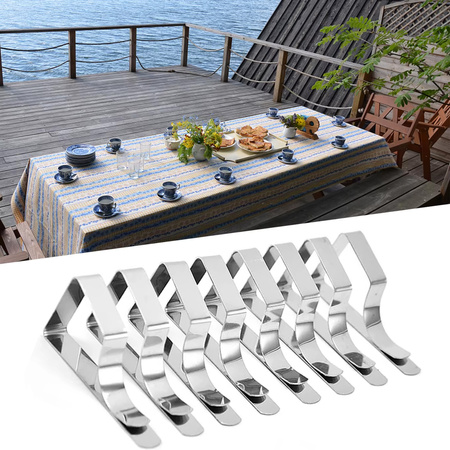 8x Klipsy STALOWE metalowe uchwyt klamra do obrusu stołu blatu, srebrne