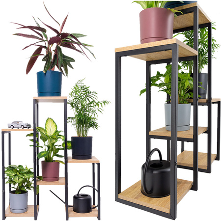 Kwietnik stojący metalowy PANORAMA na kwiaty i rośliny na 6 donic JASNY DĄB