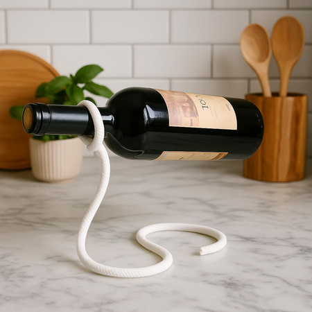 Stojak półka uchwyt na wino alkohol butelkę magiczny sznurek lasso, biały