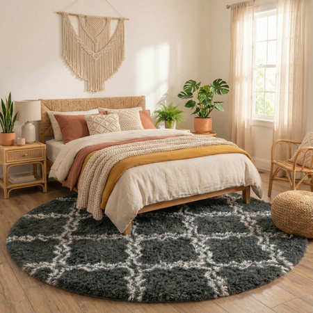 Dywan okrągły do salonu shaggy DECOR antypoślizgowy miękki puszysty 140x140, szary