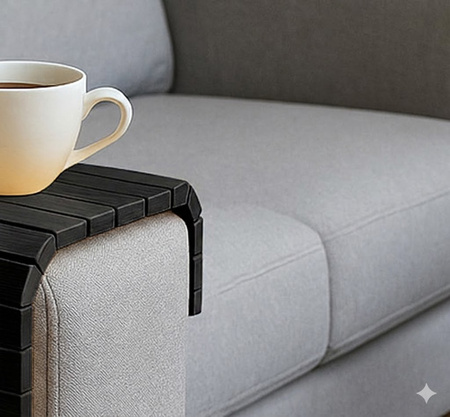 Podłokietnik na sofę kanapę podkładka nakładka elastyczna taca bambusowa (Czarny)