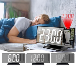 Elektroniczny Zegar LED cyfrowy z projektorem budzik termometr lustro 4w1, czarny