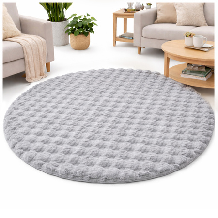 Dywan okrągły Rabbit Bubble 120 cm - miękki puszysty dywan do salonu i sypialni - srebrny