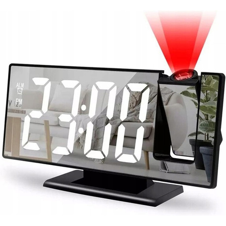 ELEKTRONICZNY ZEGAR LED cyfrowy z projektorem budzik termometr lustro 4w1