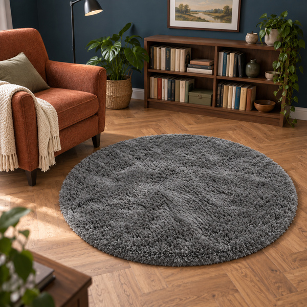 Shaggy Strado 80x80 GreyNight round carpet (Dark Gray)