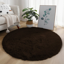 Dywan okrągły Shaggy 120x120 cm, ciemny brązowy DarkCoffee - pluszowy do salonu
