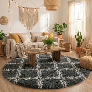 Dywan okrągły Shaggy Decor 140x140 cm, szary - pluszowy, miękki do salonu i sypialni