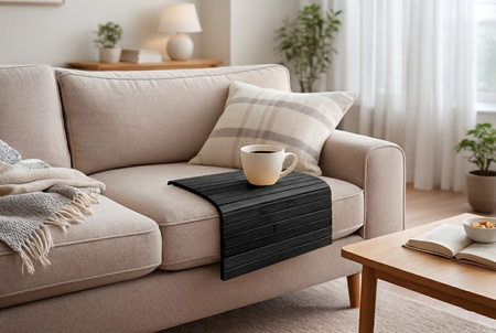 PODŁOKIETNIK na sofę kanapę podkładka nakładka elastyczna taca bambusowa, czarny