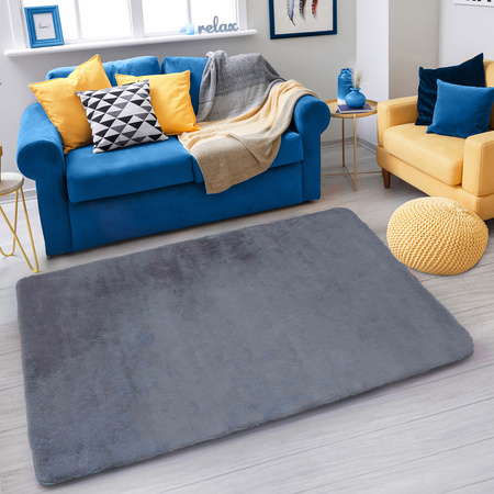 Dywan Rabbit futro królika antypoślizgowy nowoczesny miękki 200x200, srebrny