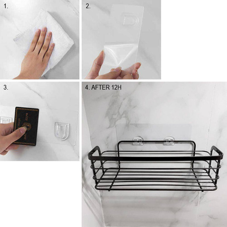Półka łazienkowa metalowa przyklejana pod prysznic do kabiny prysznicowej organizer na kosmetyki (Czarna)
