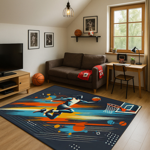 Dywan gamingowy 3D Basketball 100x150 cm - nowoczesny wzór 3D do pokoju gracza